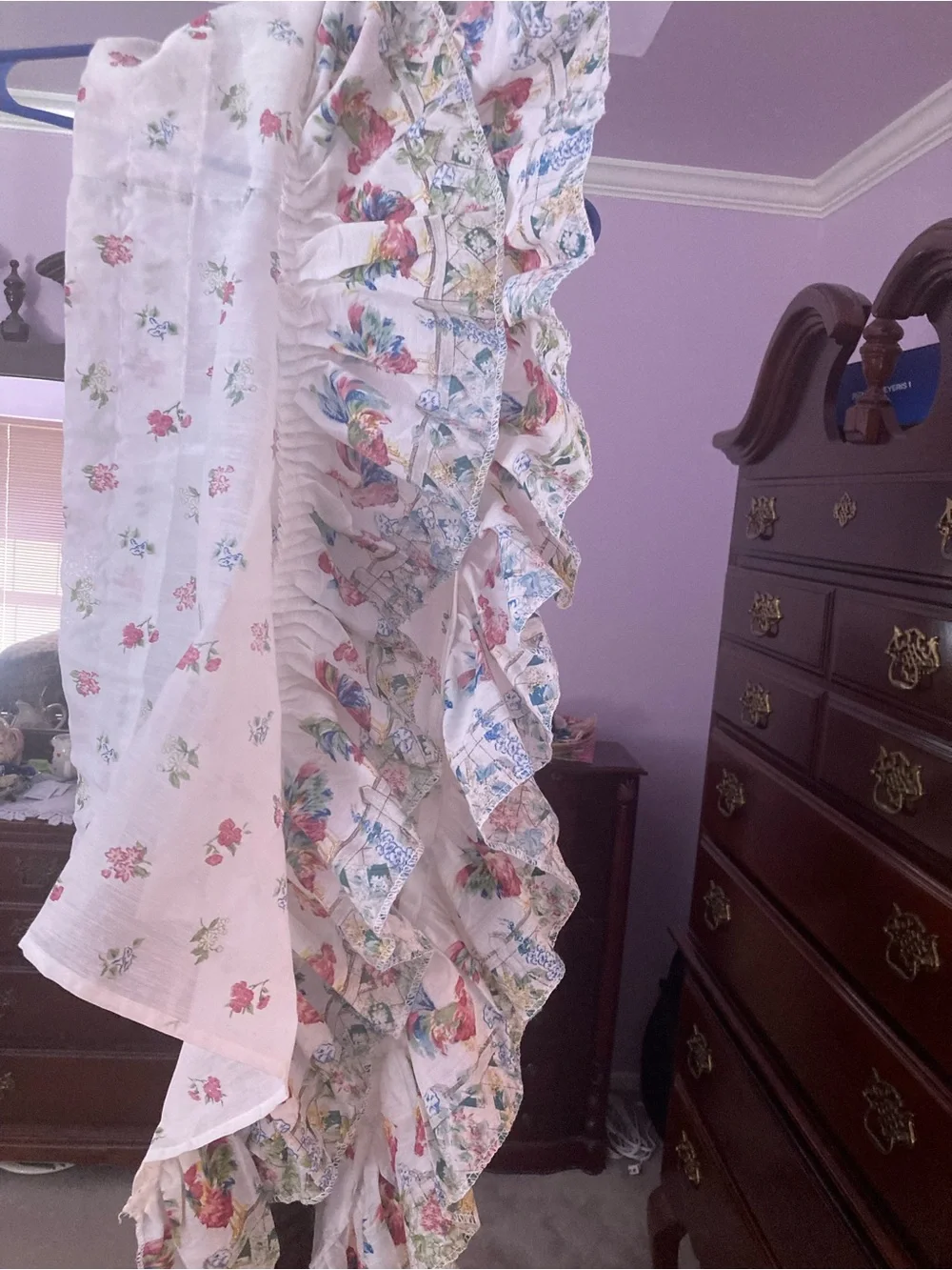 Ruffled Floral Curtain Valance in Soft Pink - Classic Country Style